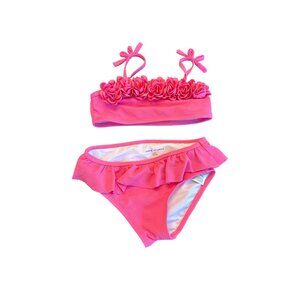 Janie & Jack Girls Size 4 Pink Floral Two-Piece Swimsuit Ruffle Beach Resort